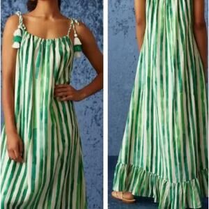 Marie Oliver Yulia Dress Silk Green Stripe Maxi Dress Size Small New